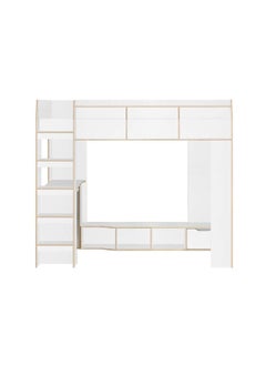 Kinder 90X190 Loft Bunk Bed With Study Desk And Storage Shelves For Kids Space Saving Design Heavy Duty Wooden Loft Bed For Kids - White & Sonoma Oak