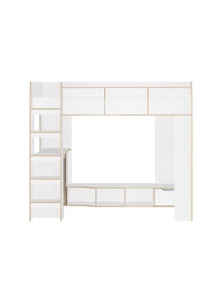 Kinder 90X190 Loft Bunk Bed With Study Desk And Storage Shelves For Kids Space Saving Design Heavy Duty Wooden Loft Bed For Kids - White & Sonoma Oak - pzsku/ZD358F076BAD3731BDAEDZ/45/_/1729226061/6db5bac2-f0c1-4328-bcb4-b324474e045a