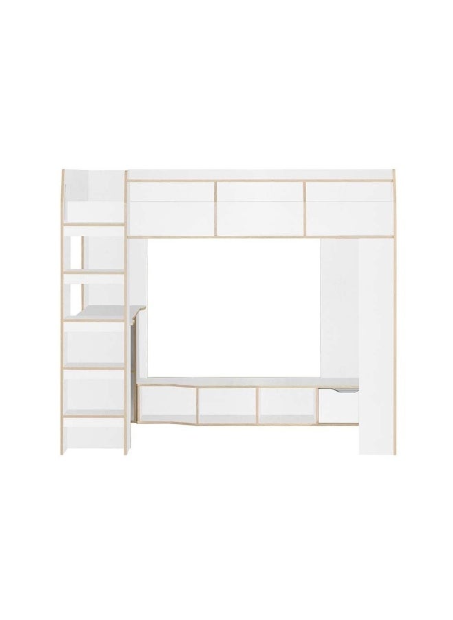 DANUBE HOME - Kinder 90X190 Loft Bunk Bed With Study Desk And Storage Shelves For Kids Space Saving Design Heavy Duty Wooden Loft Bed For Kids - White & Sonoma Oak - Image 1