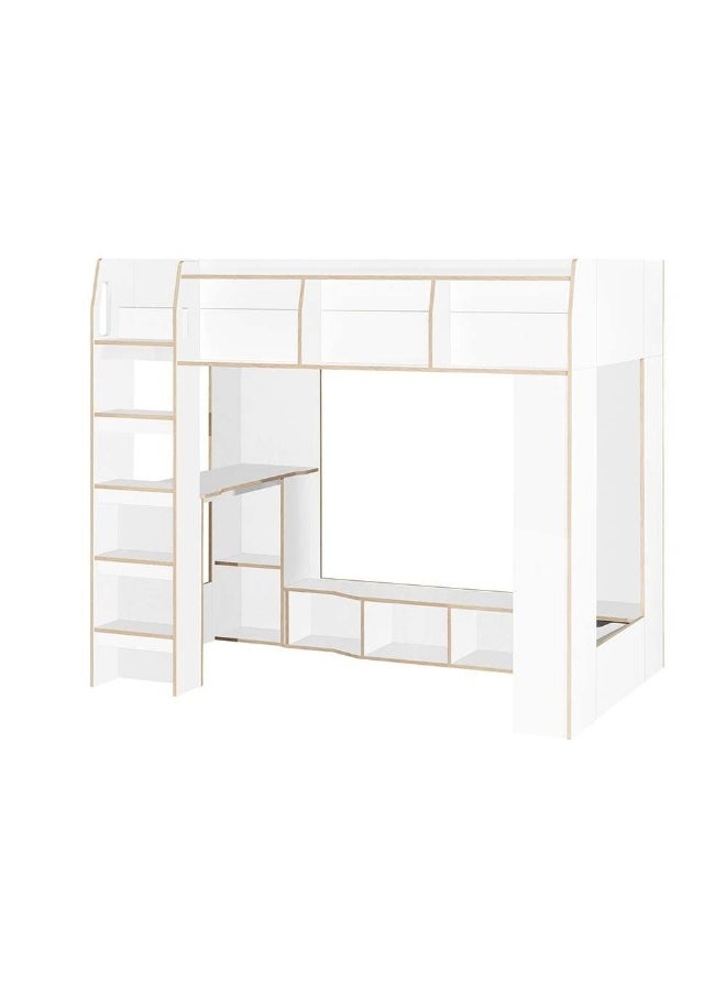 DANUBE HOME - Kinder 90X190 Loft Bunk Bed With Study Desk And Storage Shelves For Kids Space Saving Design Heavy Duty Wooden Loft Bed For Kids - White & Sonoma Oak - Image 1