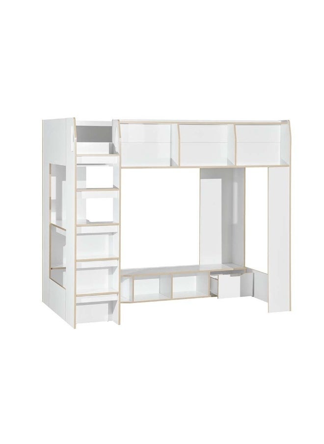 DANUBE HOME - Kinder 90X190 Loft Bunk Bed With Study Desk And Storage Shelves For Kids Space Saving Design Heavy Duty Wooden Loft Bed For Kids - White & Sonoma Oak - Image 1