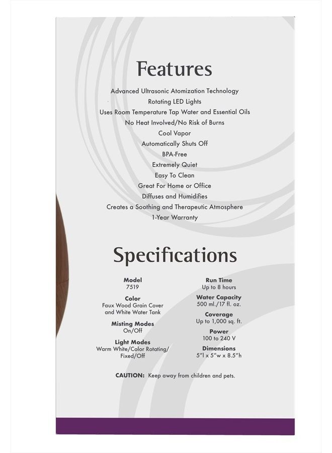 now Essential Oils, Ultrasonic Faux Wood Aromatherapy Oil Diffuser, Contemporary Design, Extremely Quiet Heat Free, Color Changing LED Diffuser - Image 2