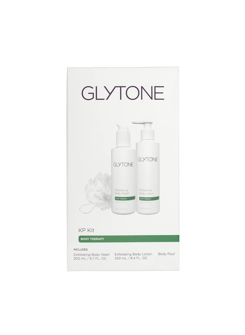 Glytone Glytone KP Kit for Keratosis Pilaris - Exfoliating Body Wash, Lotion, Shower Pouf - Smooth Rough & Bumpy Chicken Skin - Fragrance-Free, Routine Kit 