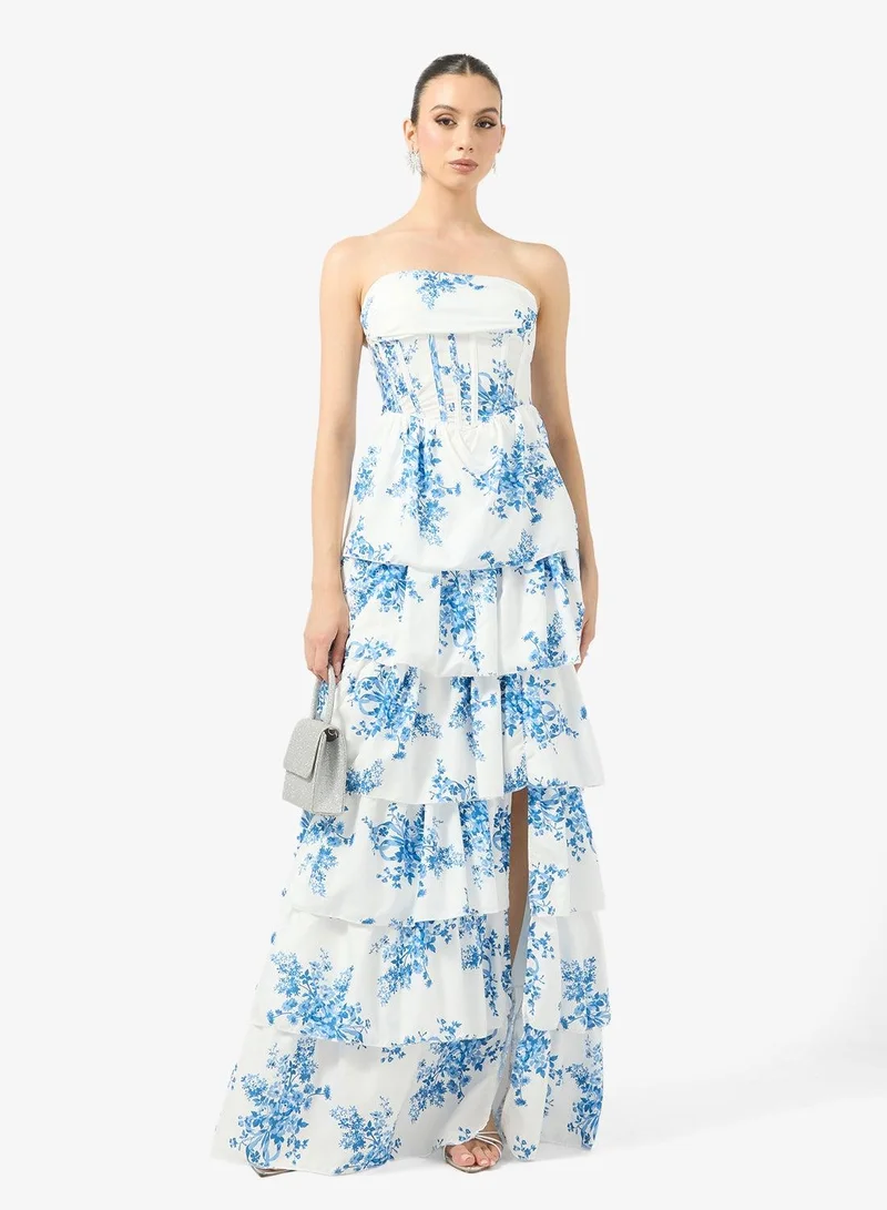 Ginger Boutique  Sweetheart Neckline Corset Bodice Floral Tiered Gown for Women | Best Price UAE