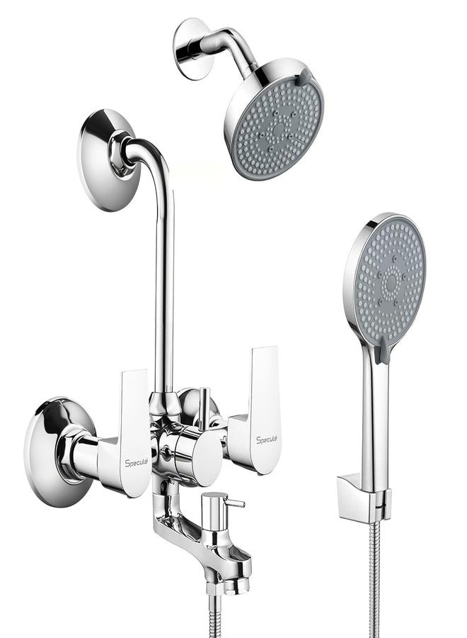 Specule Nyra 3-in-1 Brass Wall Mixer Shower Set | Chrome Finish | Multi Flow Handshower And Overhead Set | 1.5m Hand Shower Pipe | Complete Bathroom Shower Combo - Image 1