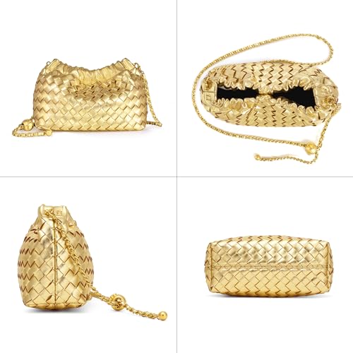 Joryin Woven Women's Crossbody Bag & Evening Purse, Trendy Dumpling Clutch & Hobo Cloud Shoulder Bag Trendy Dumpling Clutch Vegan Leather, Golden - Image 4