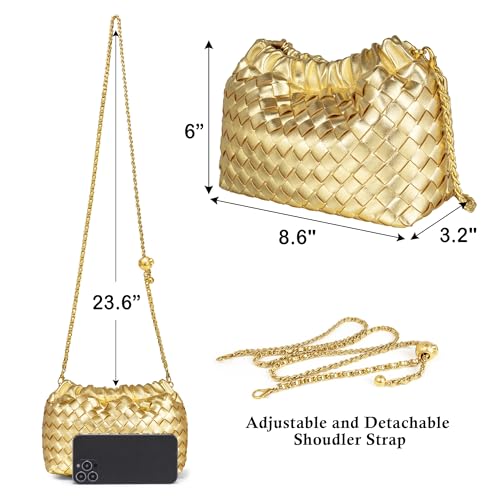 Joryin Woven Women's Crossbody Bag & Evening Purse, Trendy Dumpling Clutch & Hobo Cloud Shoulder Bag Trendy Dumpling Clutch Vegan Leather, Golden - Image 5