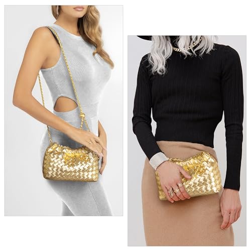 Joryin Woven Women's Crossbody Bag & Evening Purse, Trendy Dumpling Clutch & Hobo Cloud Shoulder Bag Trendy Dumpling Clutch Vegan Leather, Golden - Image 3