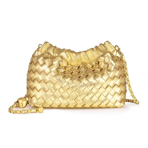 Joryin Woven Women's Crossbody Bag & Evening Purse, Trendy Dumpling Clutch & Hobo Cloud Shoulder Bag Trendy Dumpling Clutch Vegan Leather, Golden - Image 1