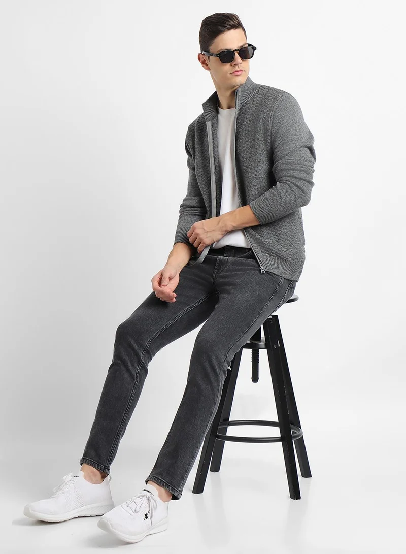 دينيس لينغو كنزة رجالية رمادي متوسط بتصميم ذاتي 1% أكريليك بقصة عادية