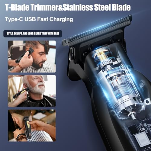 Dumite Professional Hair Clippers for Man,Hair Clippers Electric Shavers Razor T-Blade Hair Trimmer, 3 in 1 Cordless Barber Trimmer Bald Shavers LED Display Gifts - Image 3