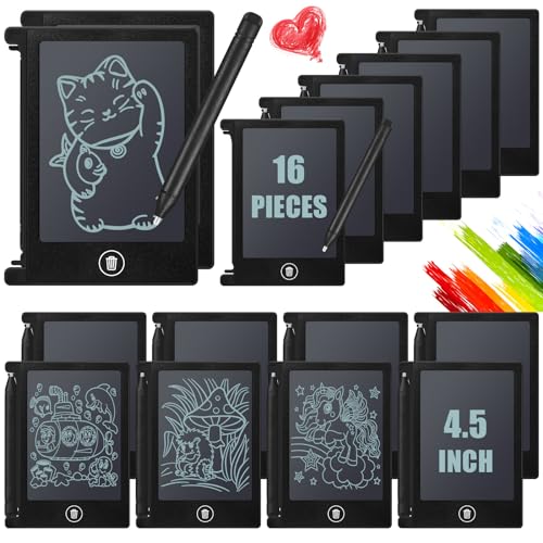 Nezyo 16 Pieces 45 Inch Mini LCD Writing Tablet for Kids Electronic Doodle Board Colorful Drawing Tablet Bulk Erasable Writing Pad Reusable Learning Gift for Girls Boys Party FavorBlack - Image 1