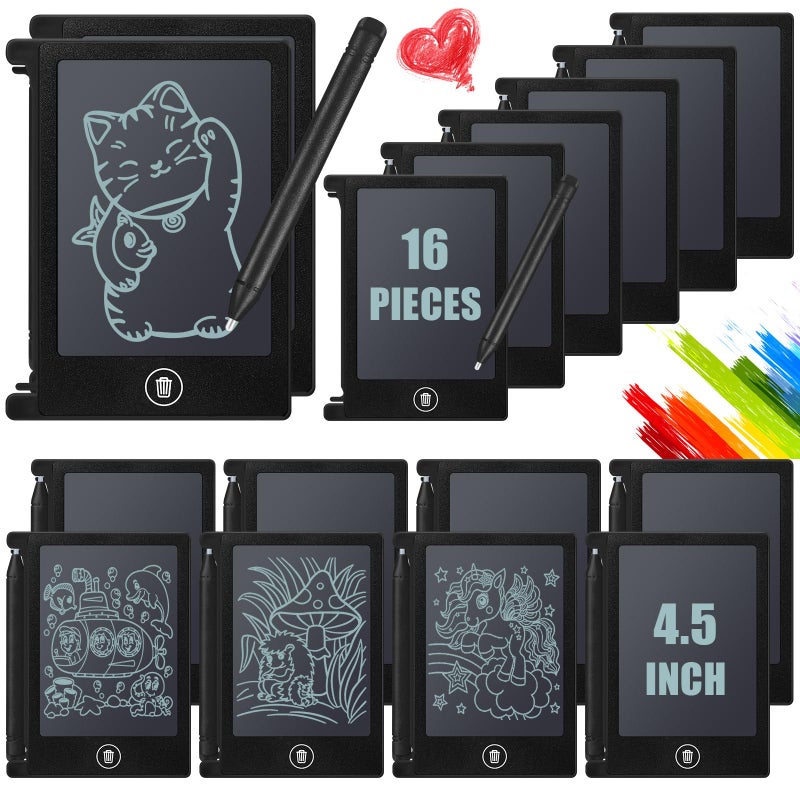 Nezyo 16 Pieces 45 Inch Mini LCD Writing Tablet for Kids Electronic Doodle Board Colorful Drawing Tablet Bulk Erasable Writing Pad Reusable Learning Gift for Girls Boys Party FavorBlack - Image 3
