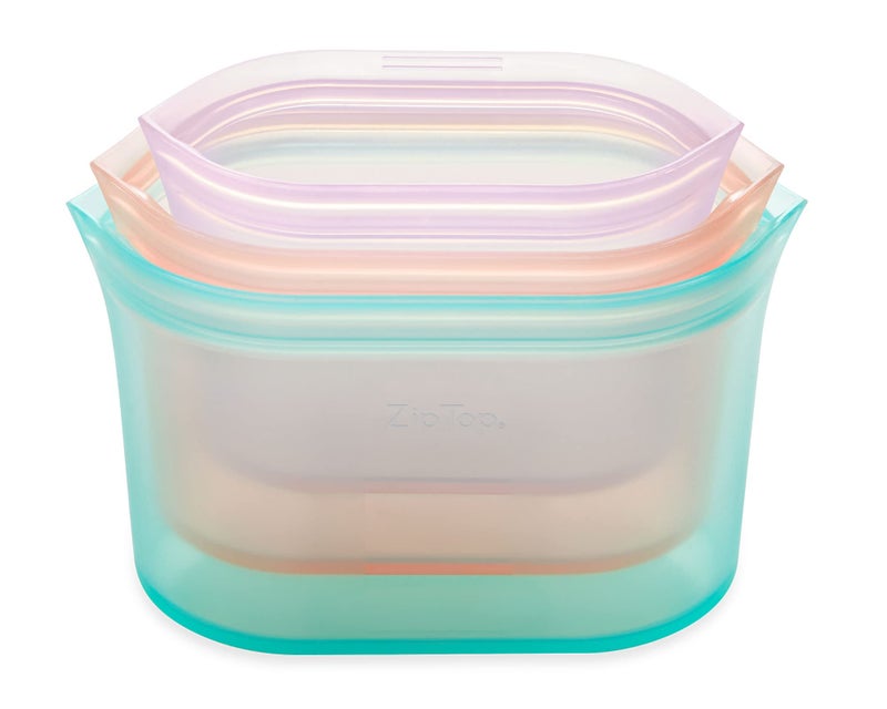 Zip Top Reusable Food Storage Bags  3 Dish Set TealPeachLavender  Small Medium Large  Silicone Meal Prep Container  Microwave Dishwasher and Freezer Safe  Made in the USA