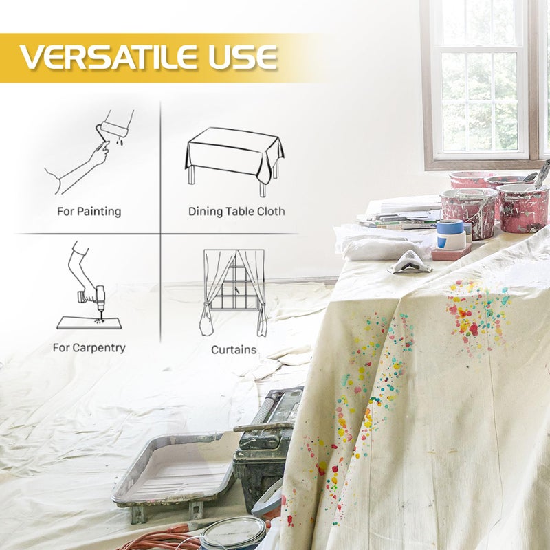 Utopia Home Utopia Drop Cloth for Painting (9x12 ft, 1 Pack) Washable and Reusable Drop Cloth for Painting, Furniture & Floor Protection Highly Absorbent Paint Cover - Thick Canvas Tarp for Outdoor and Indoor Use - Image 3