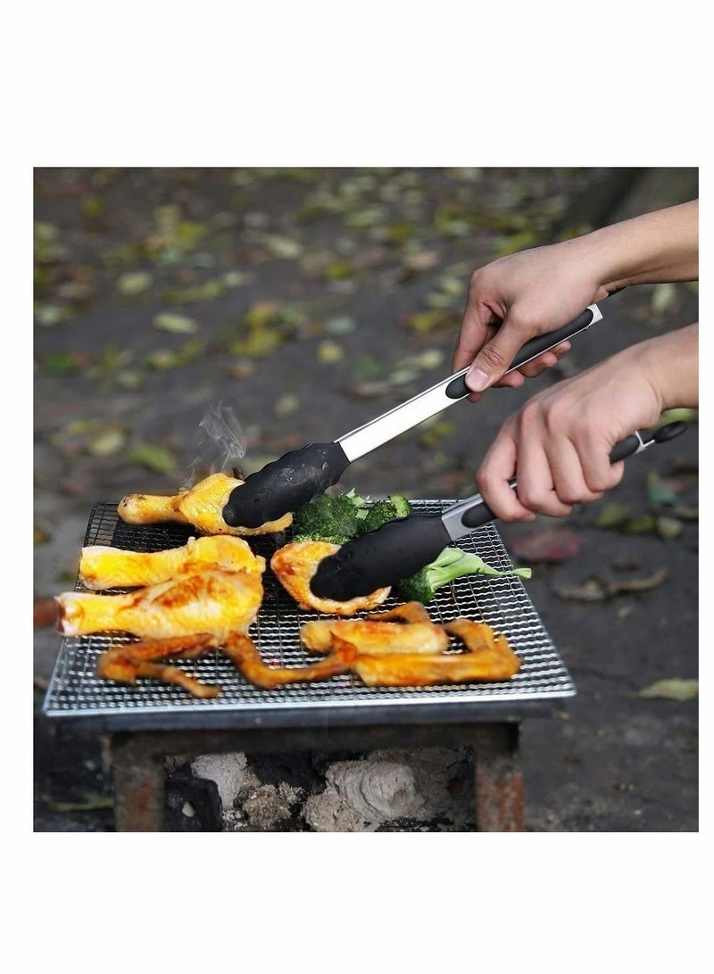 NIBEMINENT Kitchen BBQ Clips, Silicone Tong Stainless Steel Handle with Easy Grip and Smart Padlock System Curved Tip for Strong Handy BBQ, Serving, Frying, Cooking (Black)  - Image 5