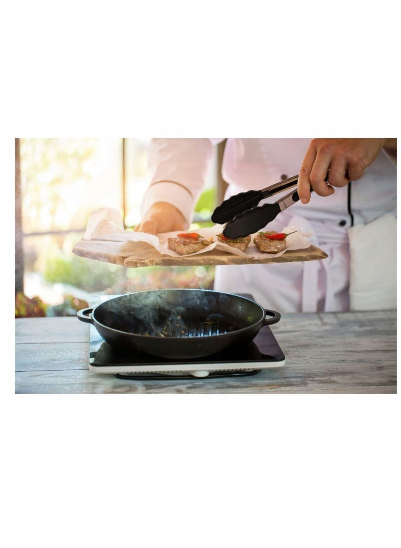 NIBEMINENT Kitchen BBQ Clips, Silicone Tong Stainless Steel Handle with Easy Grip and Smart Padlock System Curved Tip for Strong Handy BBQ, Serving, Frying, Cooking (Black)  - Image 2