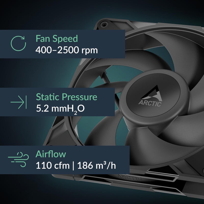 ARCTIC P14 Pro PST - Powerful Premium Fan, 140 mm PWM Fan with Y-Cable Splitter, 400-2500 RPM, 0 RPM <5% PWM, Fluid Dynamic Bearing, 4-Pin - Black - Image 2