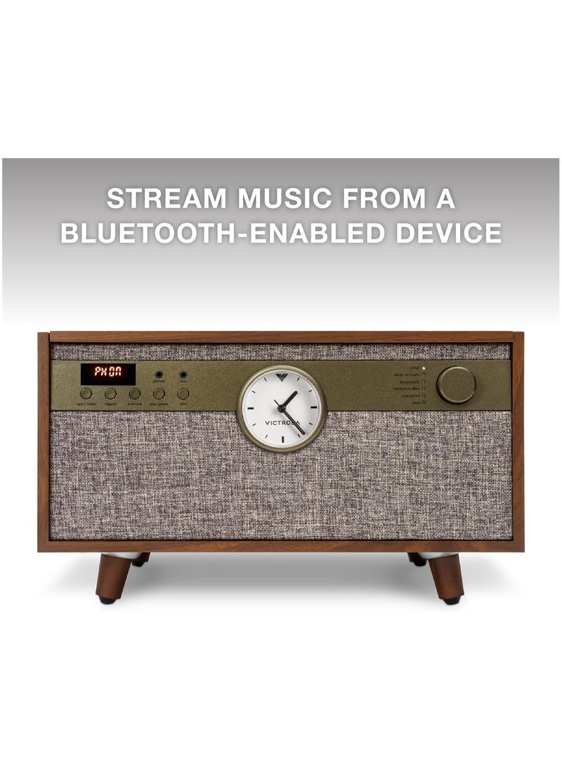 VICTROLA Victrola Century Signature+ 6-in-1 Vinyl Record Player & Music Center - 3-Speed Turntable, CD & Cassette Player, VINYLSTREAM, Bluetooth & 3.5mm Aux, Record Player with Speakers, 45cm Stands, Walnut  - Image 4
