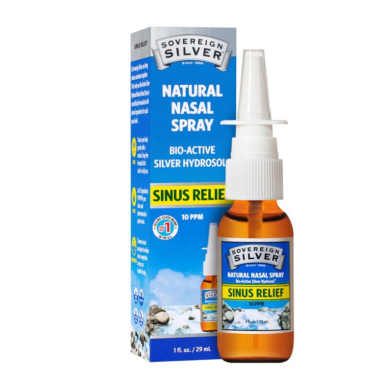 Sovereign Silver Natural Nasal Spray Colloidal Silver Nasal Spray Bio Active Nose Mist for Sinus Congestion and Immune Support Adults and Kids 10 ppm 1 fl oz 30mL