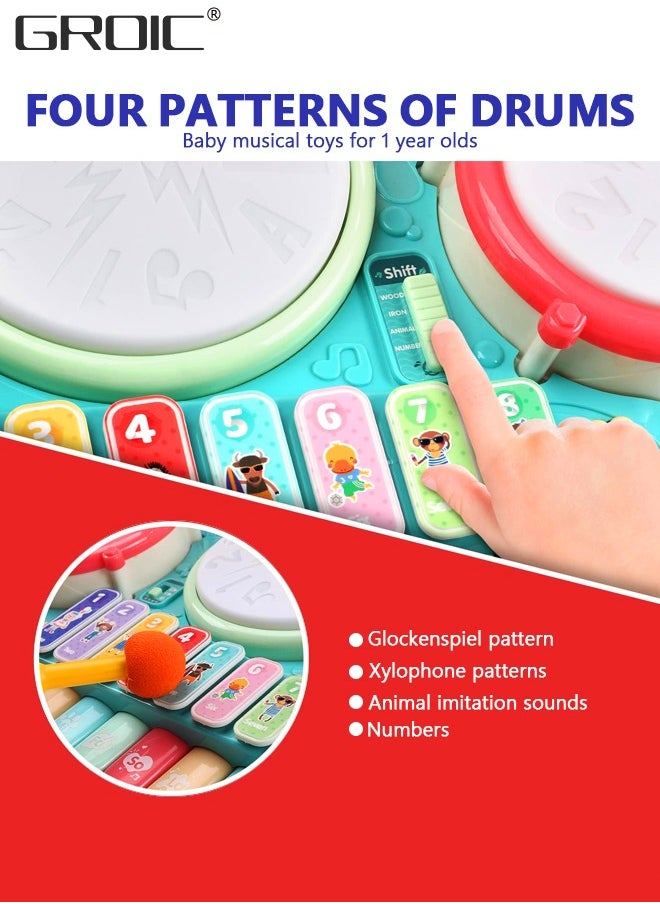 GROIC - Kids Drum Toy with Music, Piano Keyboard, Beats Flash Light and Adjustable Microphone, Electronic Musical Instruments Toys, Musical Instruments Playset Drum Set - Image 1