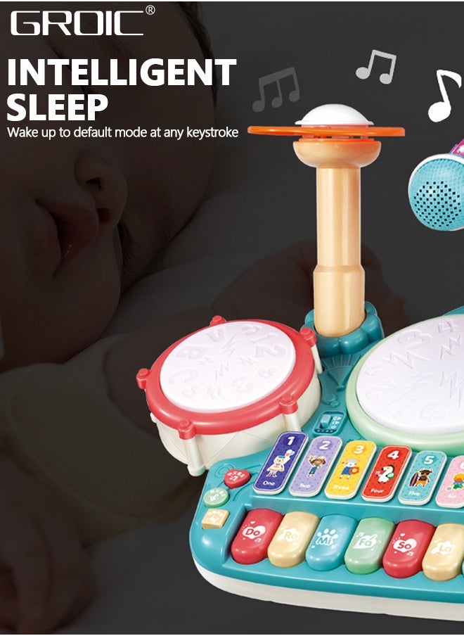 GROIC - Kids Drum Toy with Music, Piano Keyboard, Beats Flash Light and Adjustable Microphone, Electronic Musical Instruments Toys, Musical Instruments Playset Drum Set - Image 1