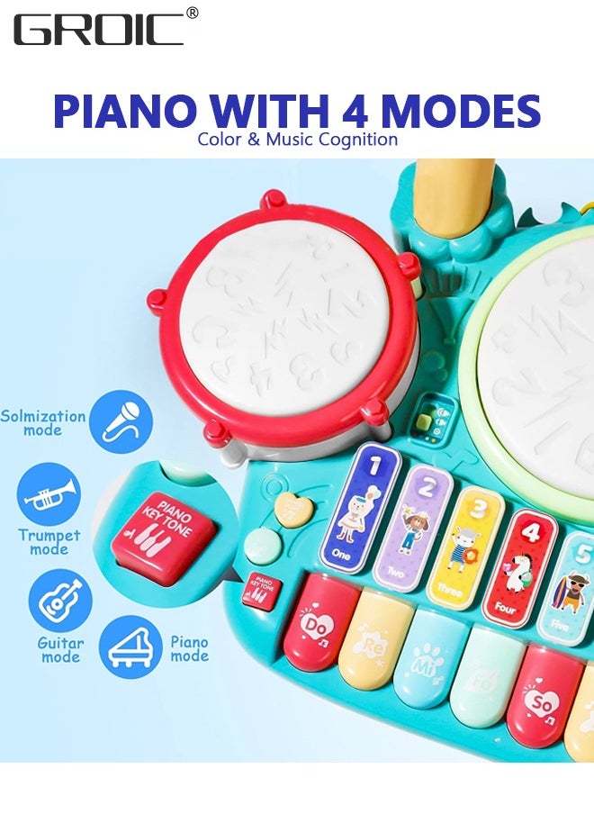 GROIC - Kids Drum Toy with Music, Piano Keyboard, Beats Flash Light and Adjustable Microphone, Electronic Musical Instruments Toys, Musical Instruments Playset Drum Set - Image 1