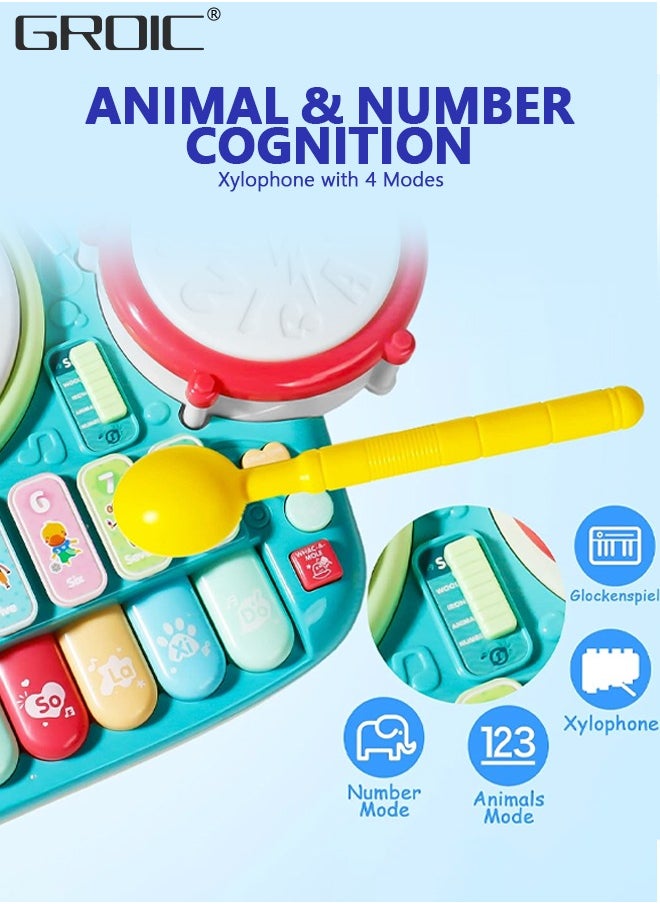 GROIC - Kids Drum Toy with Music, Piano Keyboard, Beats Flash Light and Adjustable Microphone, Electronic Musical Instruments Toys, Musical Instruments Playset Drum Set - Image 1