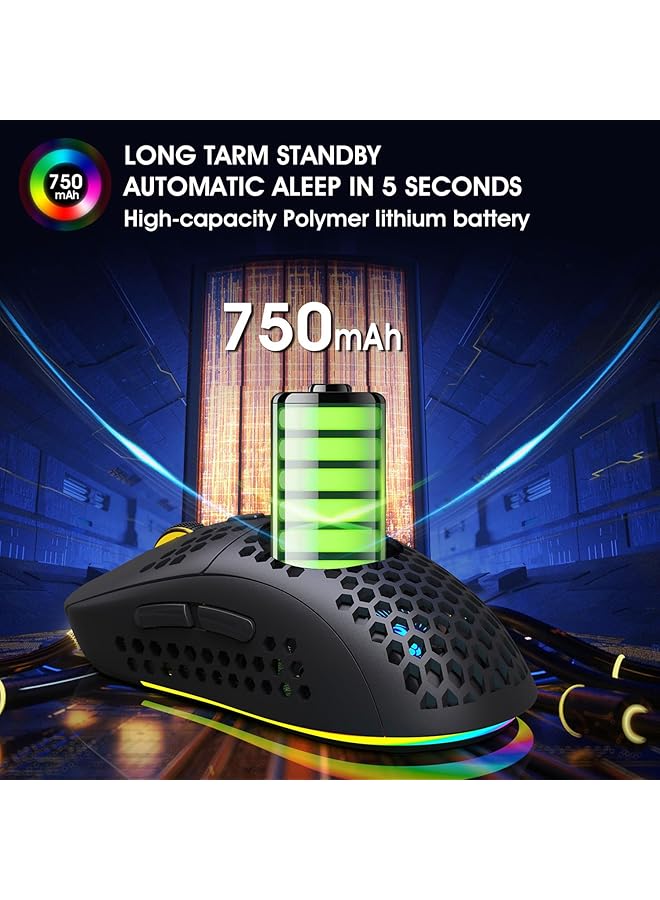 Bt/2.4G Wireless Gaming Mouse Honeycomb Hollow Design Ergonomic ماوس قيمنق لاسلكي Up To 3600 Dpi Silent Clicks 6 Rgb Backlight Modes Rgb Gaming Mouse For Mac Laptop Computer Pc  - Image 5