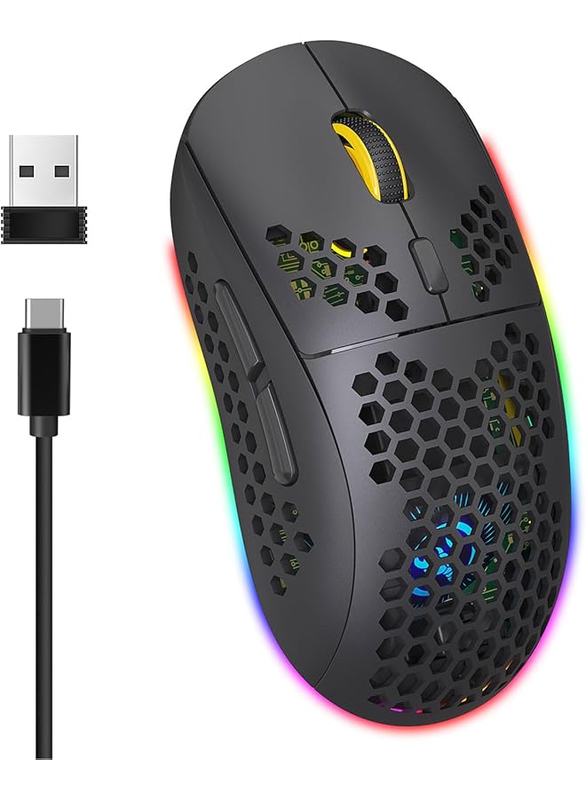 Bt/2.4G Wireless Gaming Mouse Honeycomb Hollow Design Ergonomic ماوس قيمنق لاسلكي Up To 3600 Dpi Silent Clicks 6 Rgb Backlight Modes Rgb Gaming Mouse For Mac Laptop Computer Pc  - Image 1