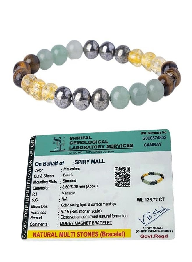 Spiry Money Magnet Crystal Bracelet for Wealth Income & Prosperity Citrine, Natural Pyrite, Green Aventurine, Tiger Eye, Citrine Gemstone Bracelet For Men & Women Bead Size 8 Mm, 24 Beads - Image 1