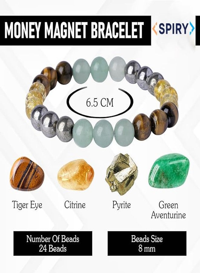Spiry Money Magnet Crystal Bracelet for Wealth Income & Prosperity Citrine, Natural Pyrite, Green Aventurine, Tiger Eye, Citrine Gemstone Bracelet For Men & Women Bead Size 8 Mm, 24 Beads - Image 2