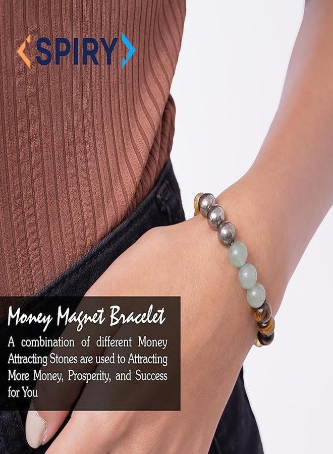 Spiry Money Magnet Crystal Bracelet for Wealth Income & Prosperity Citrine, Natural Pyrite, Green Aventurine, Tiger Eye, Citrine Gemstone Bracelet For Men & Women Bead Size 8 Mm, 24 Beads - Image 3