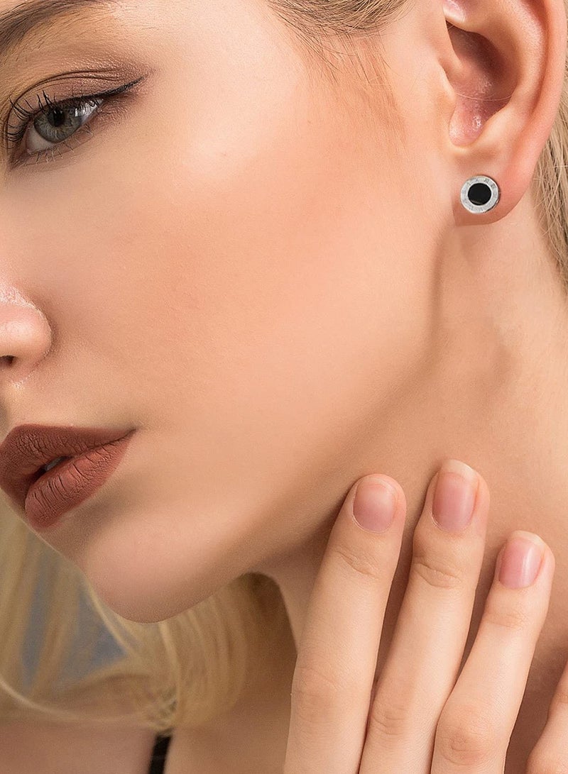 Plated EarringsCrystal-Adorned Charm with Sleek  Round Dumbbells Ear Bone Nail - Image 4