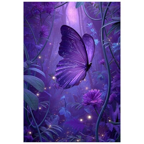 Ulord Great Jigsaw Puzzles for Adults 300 Pieces Purple Enchanted Forest Butterfly Puzzles for Adults Toys Gift Family Decoration Kids Puzzle - Image 1