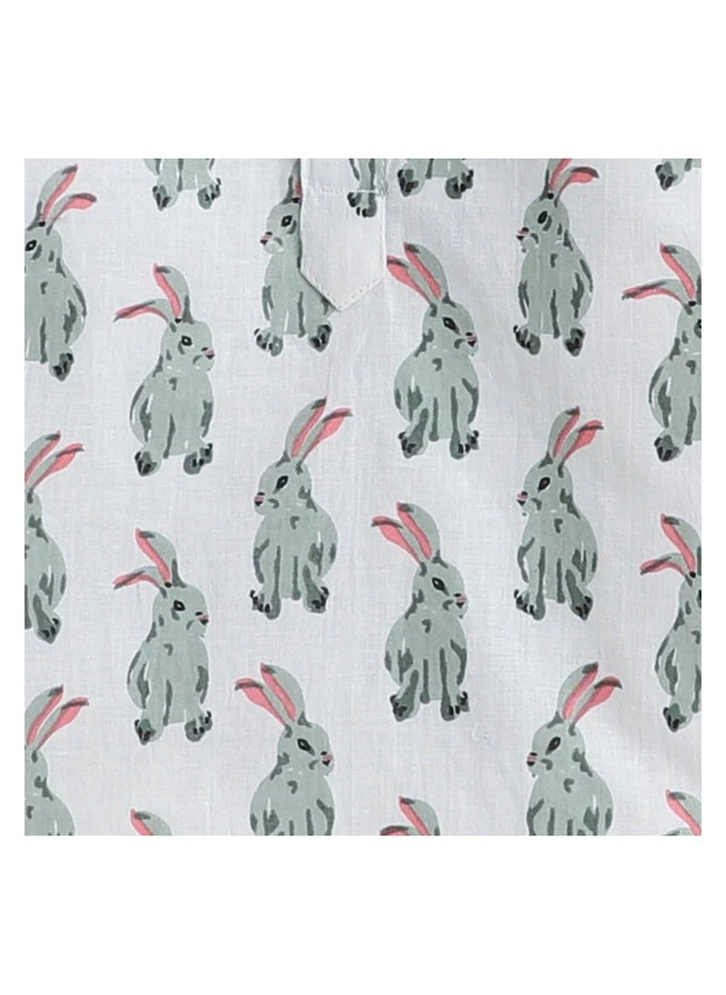 Polka Tots Polka Tots Full Sleeves Night Wear Rabbit Kurta Pyjama - White  - Image 3