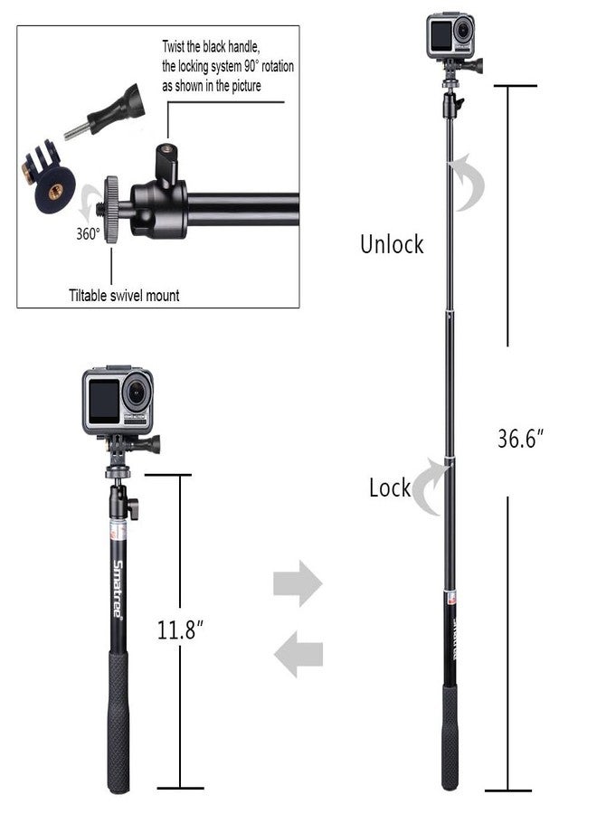 Smatree Telescoping Selfie Stick with Tripod Compatible for Insta360 X5, for GoPro Hero 13/12/11/10/9/8/7/6/5, for OSMO 5 Pro/4/3/Ricoh Theta, Compact Camera and Phone - Image 3