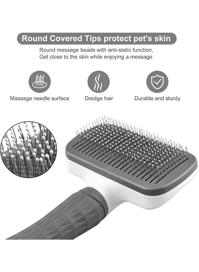 MunKan Pet Grooming Brush Cats Dogs Brushes to Remove Tangles Dead Undercoat and Dirt Pet Grooming Tool with Cleaning Button for Cat Dog Shedding Brush for Long or Short Haired ( Grey ) - Image 3
