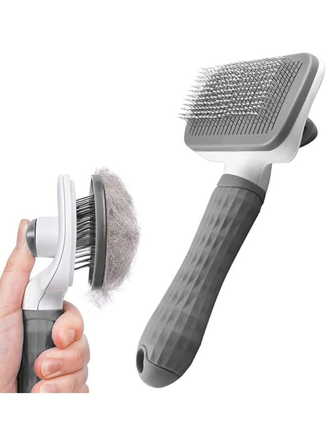 MunKan Pet Grooming Brush Cats Dogs Brushes to Remove Tangles Dead Undercoat and Dirt Pet Grooming Tool with Cleaning Button for Cat Dog Shedding Brush for Long or Short Haired ( Grey ) - Image 1