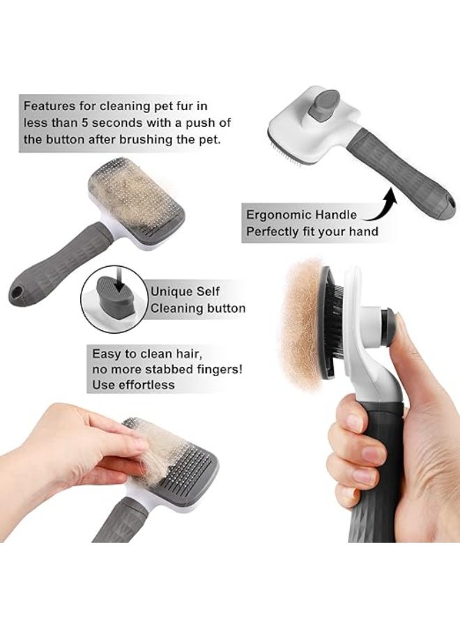 MunKan Pet Grooming Brush Cats Dogs Brushes to Remove Tangles Dead Undercoat and Dirt Pet Grooming Tool with Cleaning Button for Cat Dog Shedding Brush for Long or Short Haired ( Grey ) - Image 2