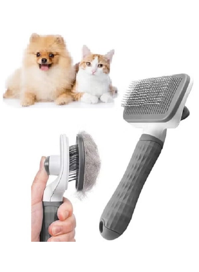 MunKan Pet Grooming Brush Cats Dogs Brushes to Remove Tangles Dead Undercoat and Dirt Pet Grooming Tool with Cleaning Button for Cat Dog Shedding Brush for Long or Short Haired ( Grey ) - Image 1