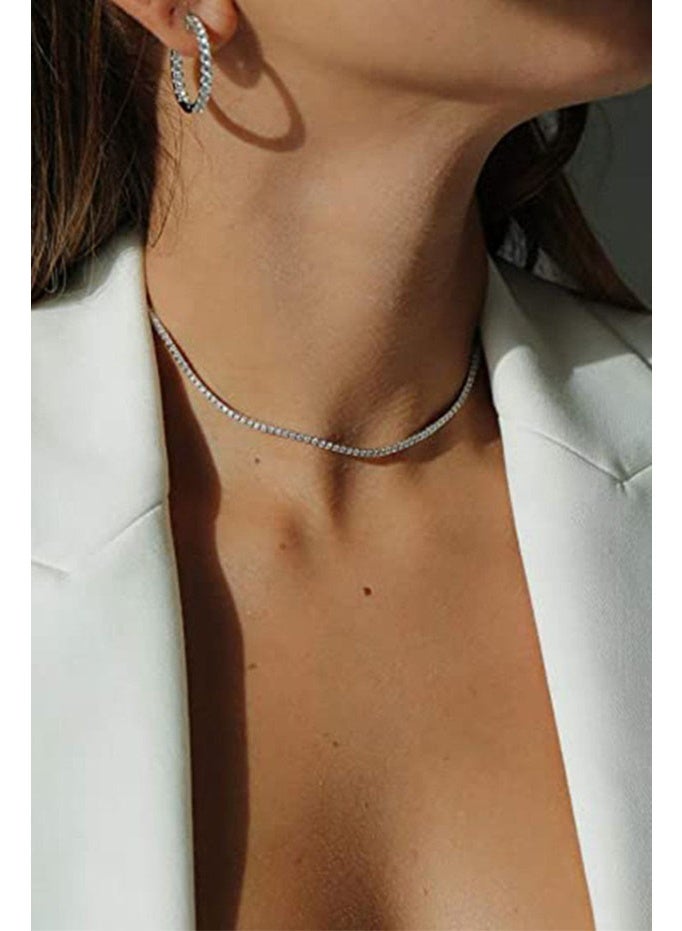 Simple one-row diamond tennis clavicle chain, extendable adjustable chain, dinner party, daily stacking, ladies clavicle necklace - Image 3