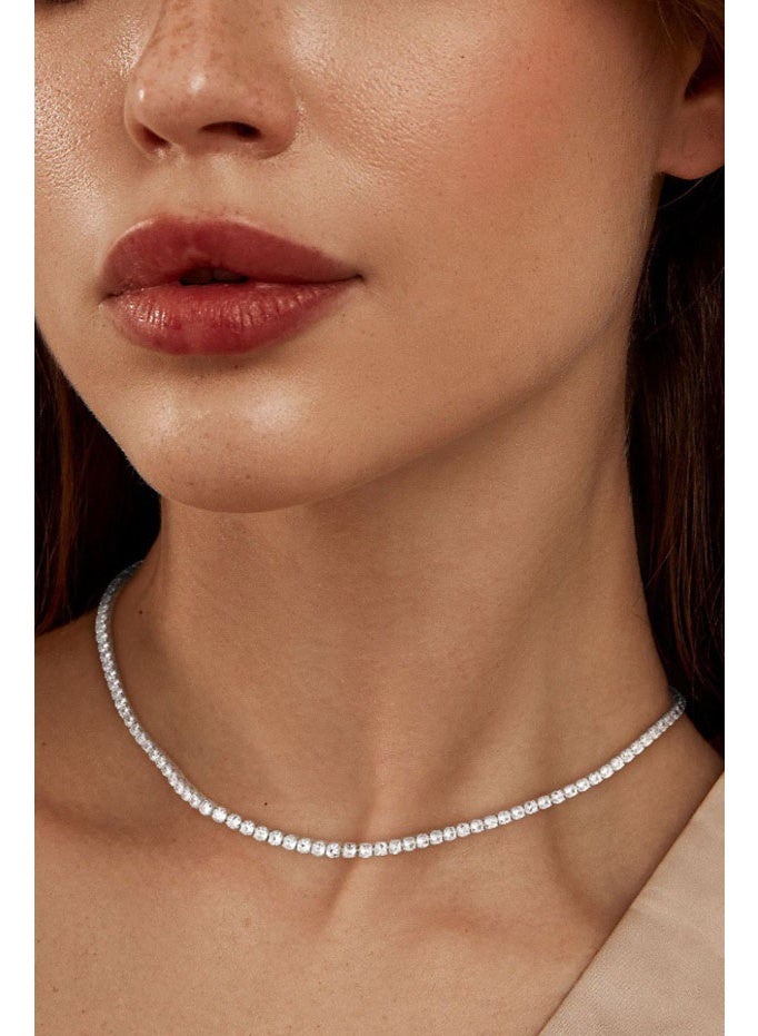 Simple one-row diamond tennis clavicle chain, extendable adjustable chain, dinner party, daily stacking, ladies clavicle necklace - Image 5
