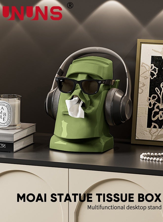 UNUNS Tissue Box,Creative Stone Statue Tissue Box Holder,3-in-1 Headphone Stand Glasses Rack Holder,Tissue Box Cover for Office Living Room Dining Table Bedroom Book Shelf TV Cabinet Desktop,Green - Image 2