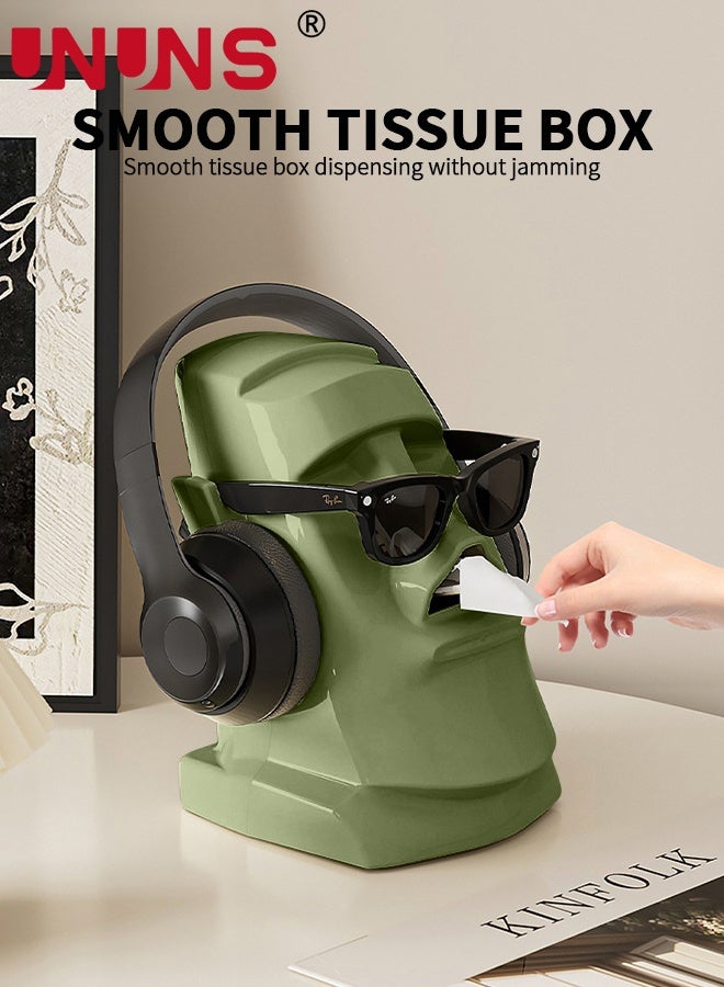 UNUNS Tissue Box,Creative Stone Statue Tissue Box Holder,3-in-1 Headphone Stand Glasses Rack Holder,Tissue Box Cover for Office Living Room Dining Table Bedroom Book Shelf TV Cabinet Desktop,Green - Image 3