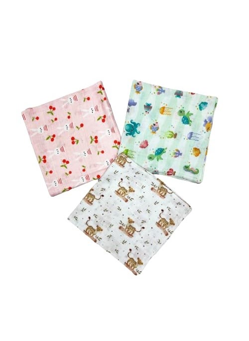 NEW COMERS NEW COMERS Cotton Muslin Baby Swaddle Pack of 3 Multicolour Printed Muslin Swaddle Wrap for New Born Baby Soft Pure Cotton Sheet Kids Wrap Set Baby Product Size 120cm x 100cm 018 Months_02  - Image 1