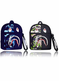 Cases for AirPods 1 / 2, Silicone Protective Cartoon Shark Fashion Shockproof Case Cover Portable with Keychain for AirPods 1 / 2