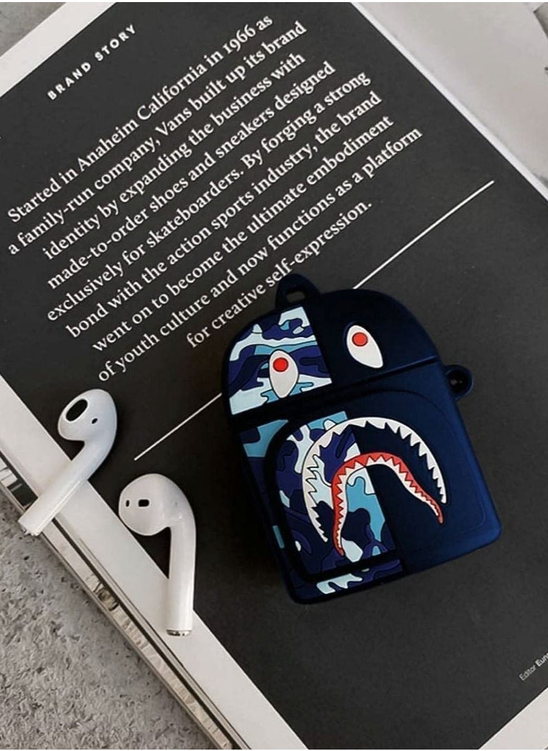KASTWAVE - Cases for AirPods 1 / 2, Silicone Protective Cartoon Shark Fashion Shockproof Case Cover Portable with Keychain for AirPods 1 / 2 - Image 1