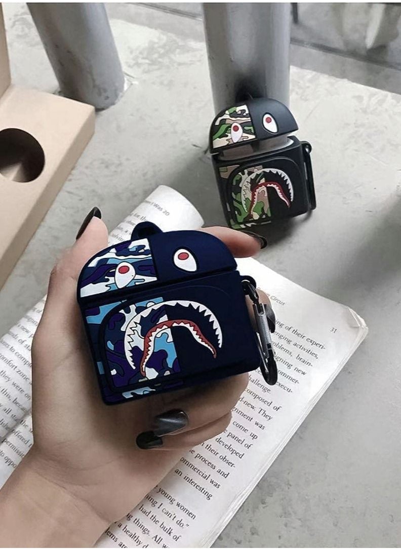 KASTWAVE - Cases for AirPods 1 / 2, Silicone Protective Cartoon Shark Fashion Shockproof Case Cover Portable with Keychain for AirPods 1 / 2 - Image 1