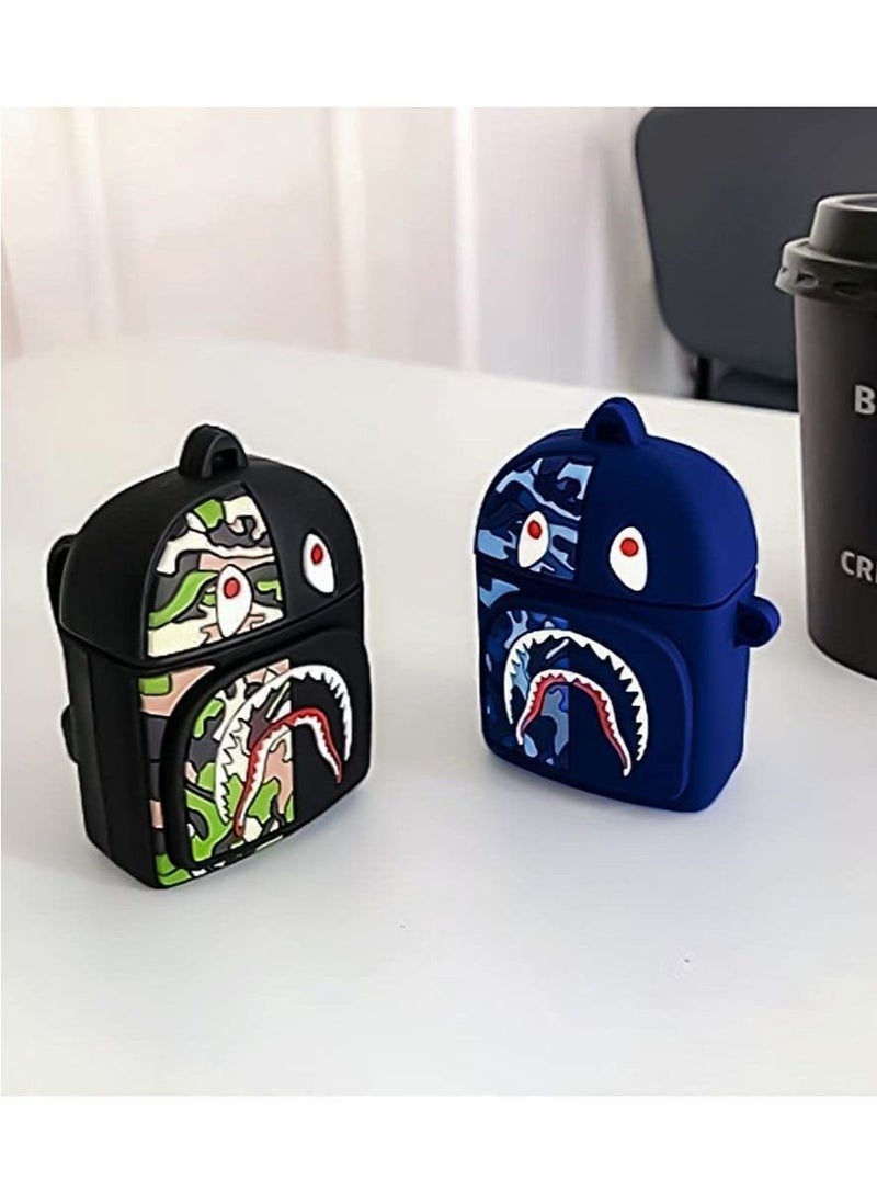 KASTWAVE - Cases for AirPods 1 / 2, Silicone Protective Cartoon Shark Fashion Shockproof Case Cover Portable with Keychain for AirPods 1 / 2 - Image 1